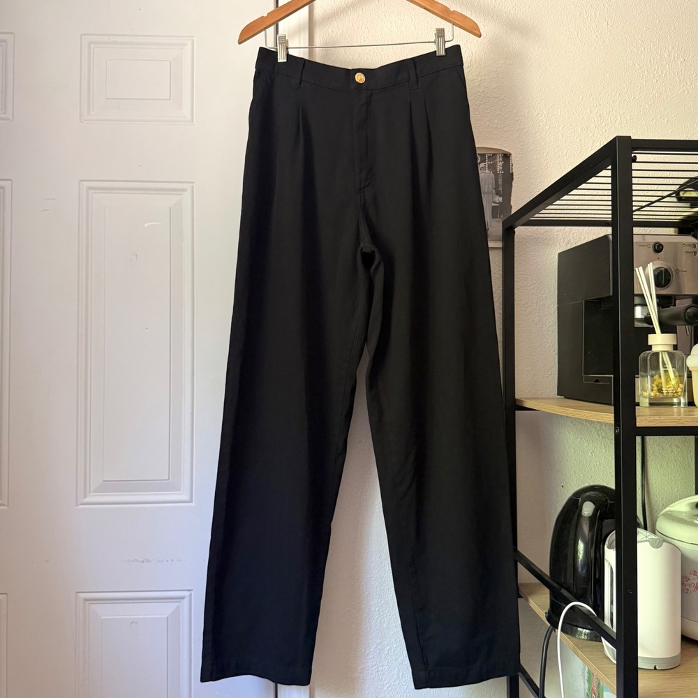 BIG BUD PRESS black cotton high rise straight barrel leg pull on trousers pants